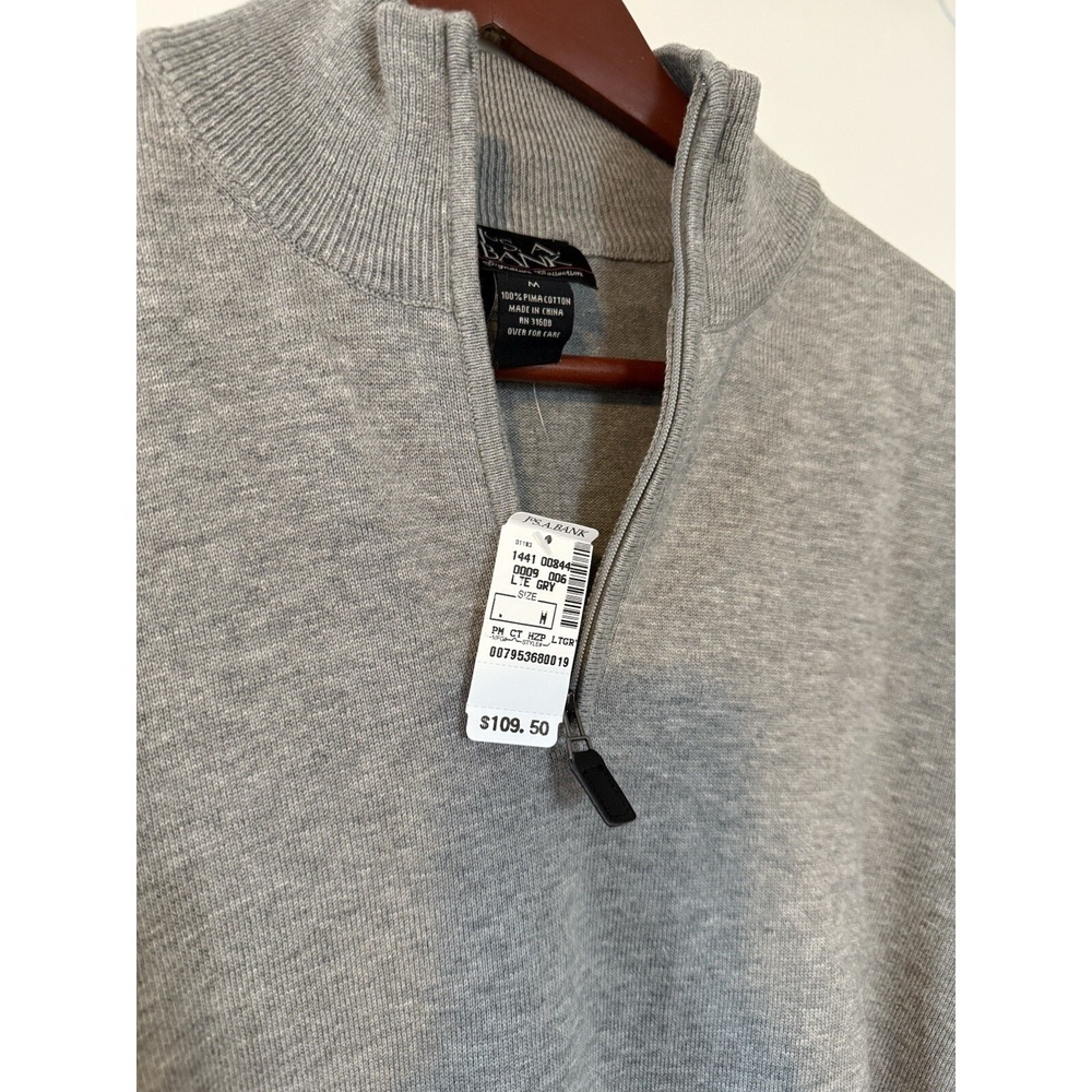 JOS A BANK SIGNATURE COLLECTION GRAY 1/4 ZIP PIMA COTTON PULLOVER SWEATER MENS M